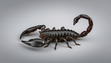 Black scorpion set against a grey backdrop, safety considerations