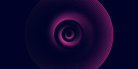 Dark abstract background with glowing circles. Swirl circular lines element. Shiny lines. Futuristic technology concept.