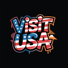 Patriotic Graffiti Art Encouraging Tourism to the United States with American Flag Colors and Design