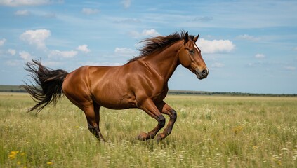Obraz premium Wild horse roaming in open prairies, symbolizing freedom and natural habitat
