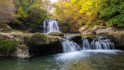 Small waterfall cascading over rocky terrain, erosion risk