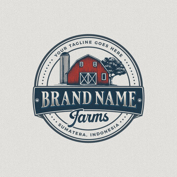 Vintage Farms Rustic Barn Badge Logo