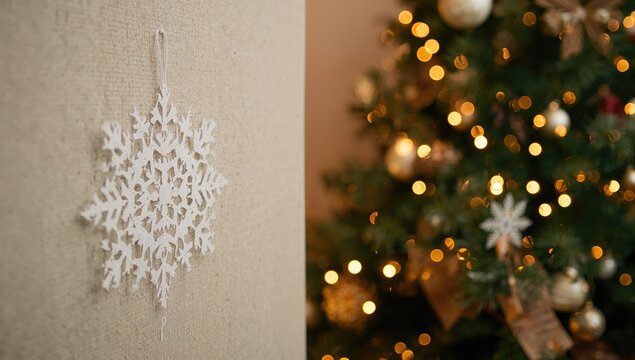 Christmas decoration featuring a paper snowflake on the wall, adding a festive touch to the setting, celebration