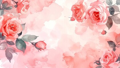 Delicate Watercolor Roses with Soft Pink and Peach Hues on a White Background Perfect for Spring and Romantic Designs