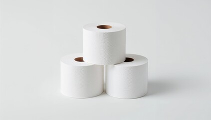 Trio of white toilet paper rolls set against a plain white backdrop