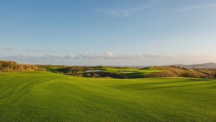 Naklejka premium Lush greenery of a desert golf course near the coastline, emphasizing seasonal change