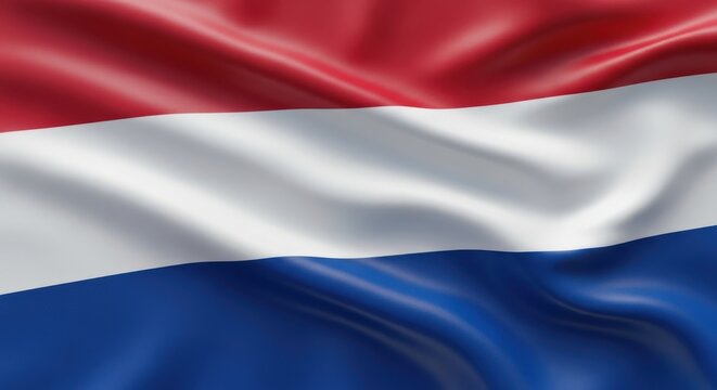 The national flag of the netherlands, a horizontal tricolor of red, white, and blue, waving proudly
