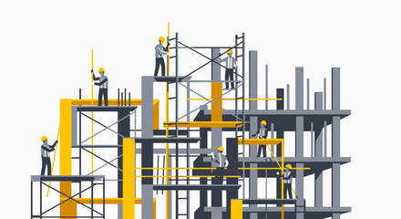 Fototapeta premium Construction Workers Building Structure Illustration Vector Art