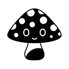 Cute Cartoon Mushroom Black Outline Kawaii Vector Illustration