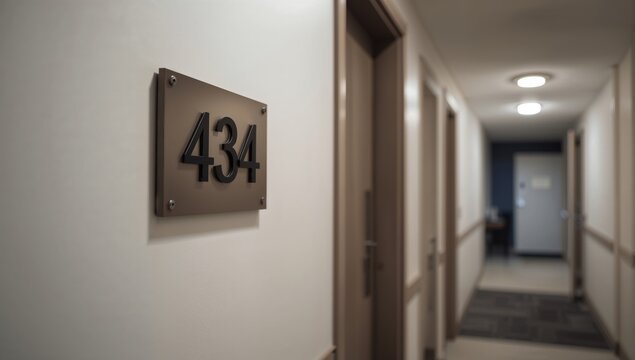 Sign displaying number 434, identifying a residential building for living or office rental - Powered by Adobe