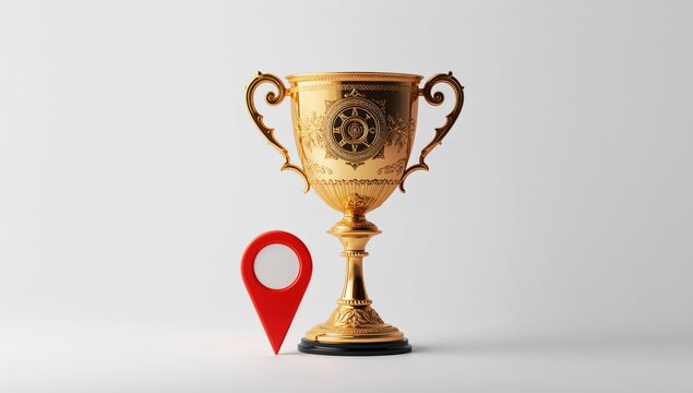 Golden trophy on a white background, symbolizing achievement and competition
