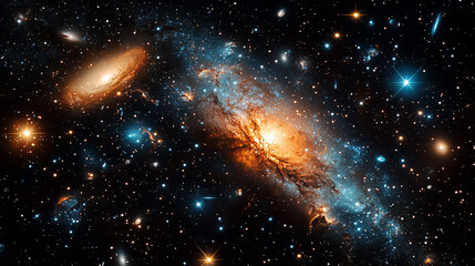 Obraz premium Exploring vibrant galaxies in a cosmic expanse filled with starlight and celestial wonders ai, galaxy, space, starlight, cosmos, celestial, universe, astronomical, cosmic, light, nebula, stars, explor