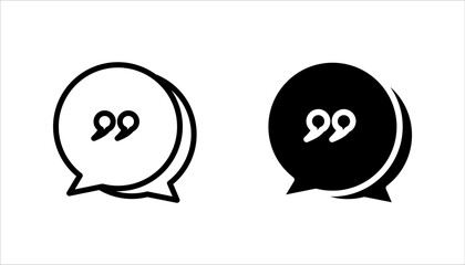  chat-quote-message-icon set, Black outline icon of two overlapping speech bubbles with quotation marks inside, representing messaging