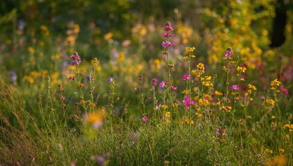 Wildflowers in a vibrant display, ideal backdrop for text and layout