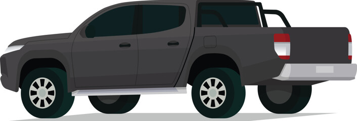Modern twin cabin pickup truck angled rear side view