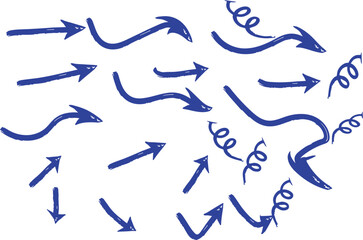 Hand Drawn Blue Arrow Set on White Background for Design Elements and Navigation