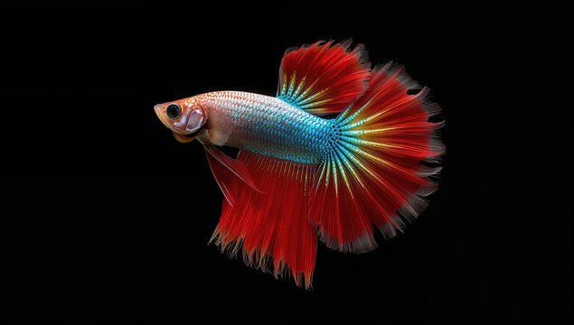 Multicolor Siamese fighting fish, vibrant display of aquatic beauty, suitable for editorial use
