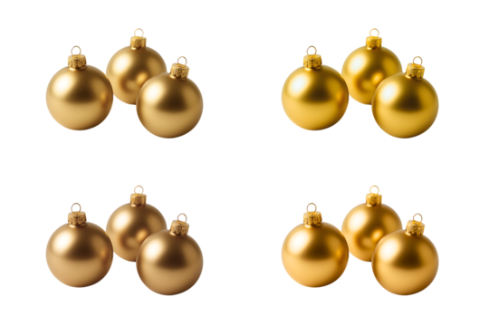 Golden Christmas Baubles, Isolated on transparent background, png