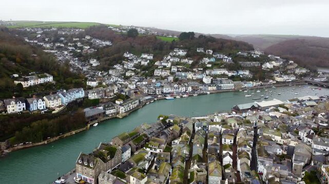 Looe village from the air cornwall uk 