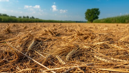 Stubble remaining post-harvest, wheat field aftermath, seasonal change