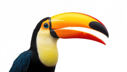 Naklejka premium Ramphastos toucan, beak wide open, displaying vibrant colors, focus on unique features