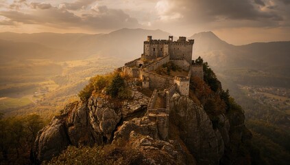 Fototapeta premium Mountain Fortress Surrounded by Nature, Erosion Risk