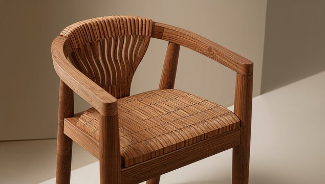 Wooden armchair featuring a temple-inspired pattern, functional for interior design and layout