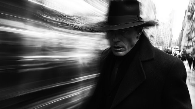 Mysterious figure walking through a blurred urban landscape on a rainy day ai, mysterious, figure, urban, landscape, rainy, day, motion, pedestrians, solitude, contrast, city, streets, blurred, atmosp