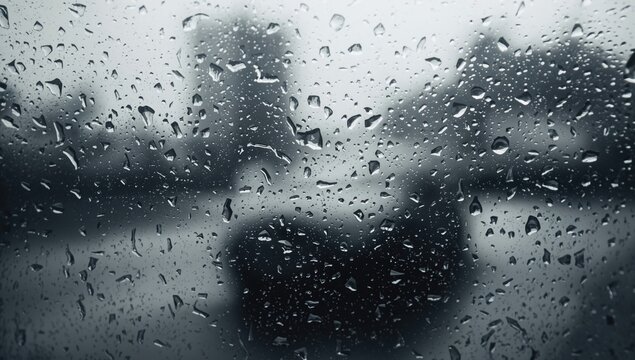 Water droplets on glass during travel, ideal backdrop for text and layout