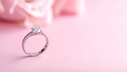 Elegant Diamond Engagement Ring With A Delicate Pink Rose Petal Backdrop Soft Romantic Lighting And A Shallow Depth Of Field