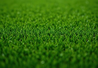 Fototapeta premium A macro view showcasing the perfect texture of newly mowed, vibrant green turf, ideal for background use or depicting outdoor growth, surface, covering, lawn