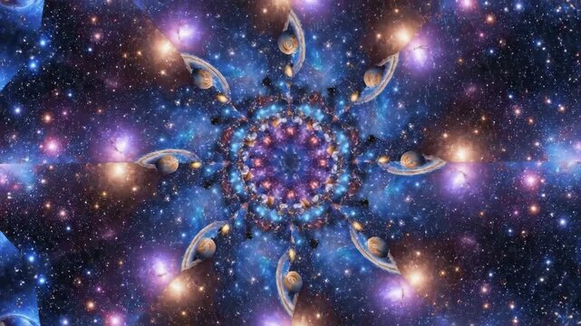 Cosmic kaleidoscope abstract digital art illustration of outer space elements