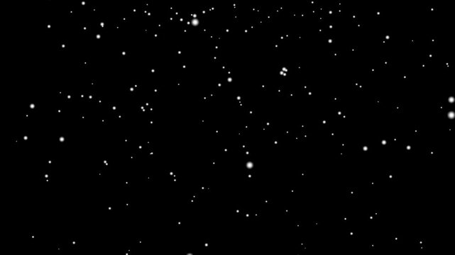 4k snowfall on black screen. snow falling chroma key animation seamless loop.