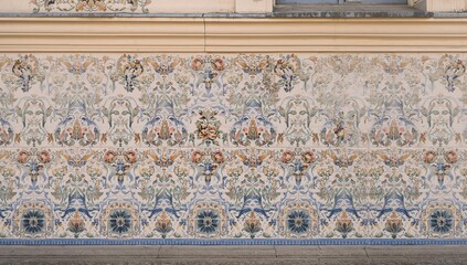 Majolica tile design on house exterior, showcasing artistic craftsmanship