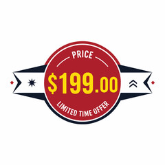 Promotional price tag $199.00  color on transparent background. Perfect for advertising, sale banners, product promotion, discount labels