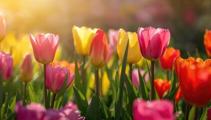 Obraz premium Vibrant shades in tulip petals, seasonal change