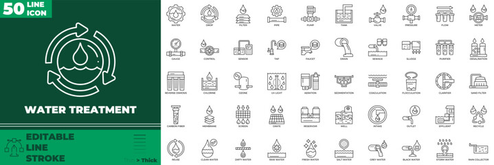 Water Treatment Line Editable Icons set