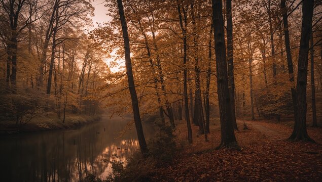 A forest in autumn showing fading foliage, seasonal change