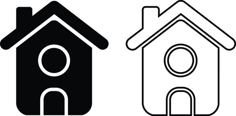 Minimalist Black and White Shop Icon Set, Vector Line Art Design, Modern Shop & Store Icons Collection, Small Shop Silhouette Icon.