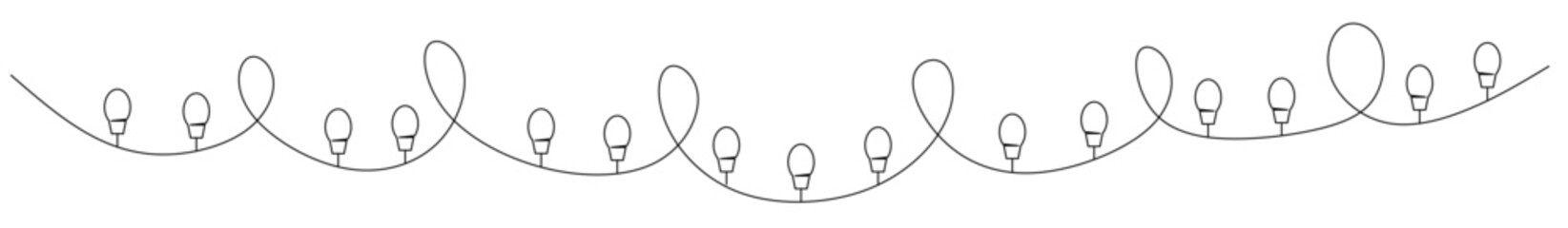 Line art of festive string lights. This image is for stickers or banners for various events such as birthday celebrations, weddings, Christmas and New Year celebrations, wall decorations, winter.