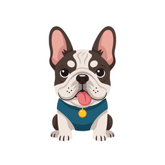 Cartoon French Bulldog with Blue Vest and Tongue Out.