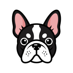 Cute French Bulldog Face Cartoon Illustration.