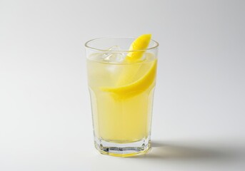 Refreshing Italian limoncello spritz cocktail served in a glass with ice and a bright yellow lemon peel twist against a clean white backdrop ,cocktail, food photography, crisp