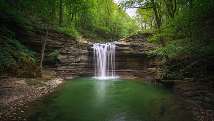 Waterfall cascading through lush greenery at Tallulah Gorge State Park, erosion risk