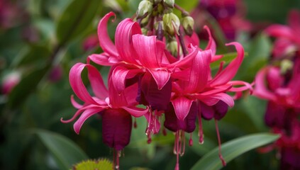 Close-up view of vibrant fuchsia blossoms, adding a touch of color to gardens or floral arrangements