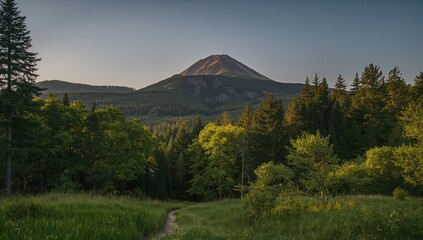 Fototapeta premium Mountain landscape with lush green trees, ideal for nature exploration