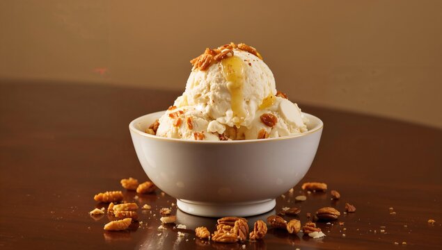 Sweet macadamia ice cream, high sugar content, dessert indulgence