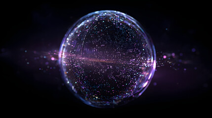 Digital Starfield Sphere With Floating Data Points