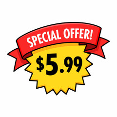 $5.99 only png, red colour price tag, creative price style, modern label sign