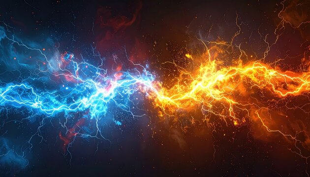 Energetic Cosmic Explosion of Blue and Orange Light Streaks Against a Dark Background with Sparkling Particles